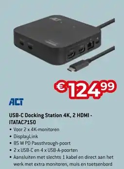AUVA ACT USB-C Docking Station 4K, 2 HDMI - ITATAC7150 aanbieding