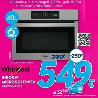 Krëfel Whirlpool inbouwmicrogolfoven amw9605-ix aanbieding