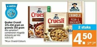 Albert Heijn Quaker cruesli en granola aanbieding