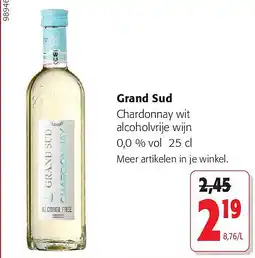 Colruyt Grand Sud Chardonnay wit alcoholvrije wijn 0,0 % vol 25 cl aanbieding
