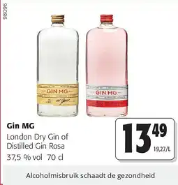 Colruyt Gin MG London Dry Gin of Distilled Gin Rosa 37,5 % vol 70 cl aanbieding