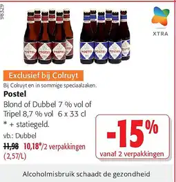 Colruyt Postel Blond of Dubbel 7 % vol of Tripel 8,7 % vol 6 x 33 cl aanbieding