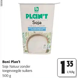 Colruyt Boni Plan’t Soja Natuur zonder toegevoegde suikers 500 g aanbieding