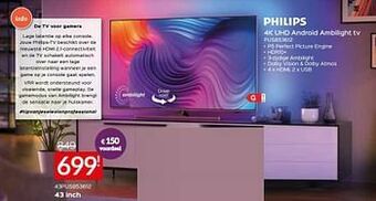 Selexion Philips 4k uhd android ambilight tv 43pus853612 aanbieding