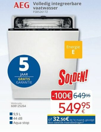 Eldi AEG Volledig integreerbare vaatwasser aanbieding