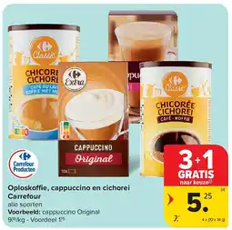 Carrefour Oploskoffie, cappuccino en cichorei Carrefour aanbieding