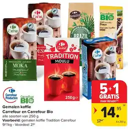 Carrefour Gemalen koffie Carrefour en Carrefour Bio aanbieding