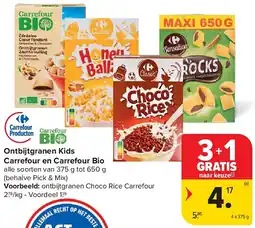 Carrefour Ontbijtgranen Kids Carrefour en Carrefour Bio aanbieding
