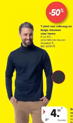 Carrefour T-shirt met rolkraag en lange mouwen voor heren aanbieding