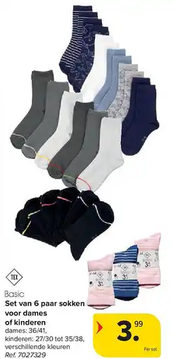 Carrefour Set van 6 paar sokken voor dames of kinderen aanbieding