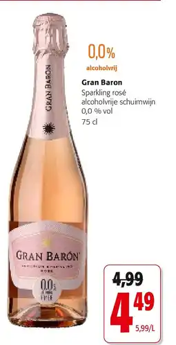 Colruyt Gran Baron Sparkling rosé alcoholvrije schuimwijn 0,0 % vol 75 cl aanbieding