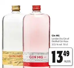Colruyt Gin MG London Dry Gin of Distilled Gin Rosa 37,5 % vol 70 cl aanbieding