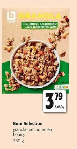 Colruyt Boni Selection granola met noten en honing 750 g aanbieding
