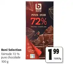 Colruyt Boni Selection Fairtrade 72 % pure chocolade 100 g aanbieding
