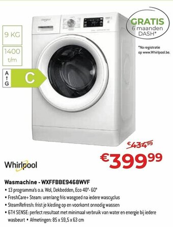 Exellent Whirlpool Wasmachine - WXFFBBE9468WVF aanbieding