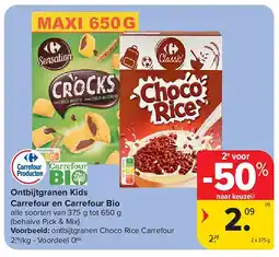 Carrefour Ontbijtgranen Kids Carrefour en Carrefour Bio aanbieding