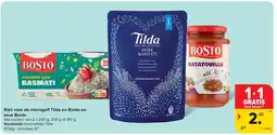 Carrefour Rijst voor de microgolf Tilda en Bosto en saus Bosto aanbieding