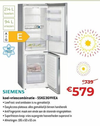 Exellent Siemens koel-vriescombinatie - SSKG36VVIEA aanbieding