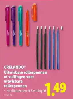 Lidl Crelando uitwisbare rollerpennen of vullingen voor uitwisbare rollerpennen aanbieding