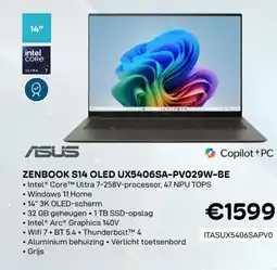CompuDeals Zenbook S14 OLED UX5406SA-PV029W-BE ITASUX5406SAPVO aanbieding
