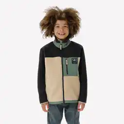 Decathlon Warme fleece kinderjas NH 900 Sherpa beige/zwart/groen 7-15 jaar aanbieding