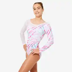 Decathlon Turnpakje voor meisjes met lange mouwen en strass wit met print aanbieding