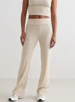 Decathlon Dames Yoga Broek Geribbelde Lichtgewicht Crème aanbieding