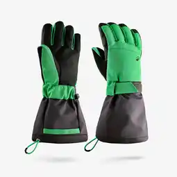 Decathlon Skihandschoenen voor kinderen van 6-14 jaar warm SKI500 LONG grijs en groen aanbieding