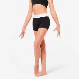 Decathlon Turnshort voor meisjes zwart zilverkleurige tailleband aanbieding