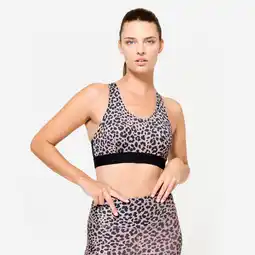 Decathlon Sportbeha met racerback en padding medium steun luipaard beige grijs aanbieding