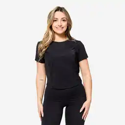 Decathlon Rekbaar en ademend fitness T-shirt voor dames zwart aanbieding