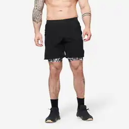 Decathlon Ademende 2-in-1 fitness short voor heren zak met rits zwart aanbieding