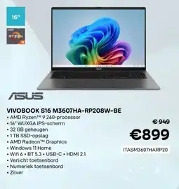CompuDeals Asus vivobook S16 M3607HA-RP208W-BE ITASM3607HARP20 aanbieding