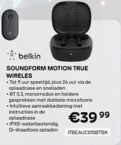 CompuDeals Belkin soundform motion true wireles ITBEAUC010BTBK aanbieding