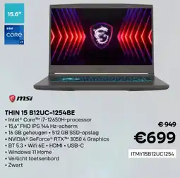 CompuDeals MSI thin 15 B12UC-1254BE ITMY15B12UC1254 aanbieding