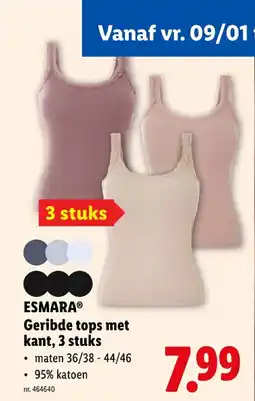 Lidl Geribde tops met kant, 3 stuks aanbieding