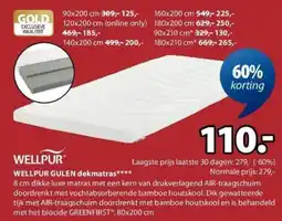 Jysk Wellpur Gulen Dekmatras aanbieding