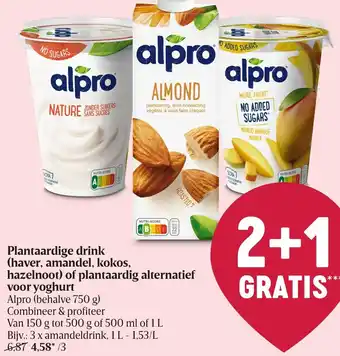 Delhaize Plantaardige drink (haver, amandel, kokos, hazelnoot) of plantaardig alternatief voor yoghurt aanbieding