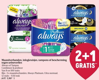 Delhaize Maandverbanden, inlegkruisjes, tampons of bescherming tegen urineverlies aanbieding