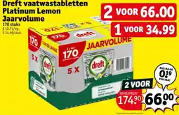 Kruidvat Dreft vaatwastabletten Platinum Lemon Jaarvolume aanbieding