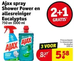 Kruidvat Ajax spray Shower Power en allesreiniger Eucalyptus aanbieding