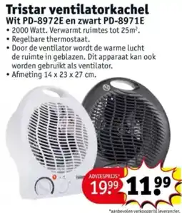 Kruidvat Tristar ventilatorkachel Wit PD-8972E en zwart PD-8971E aanbieding