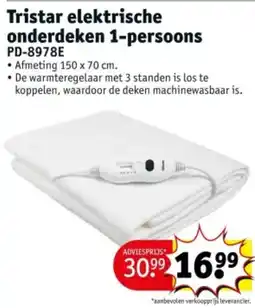 Kruidvat Tristar elektrische onderdeken 1-persoons PD-8978E aanbieding