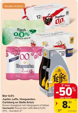 Carrefour Market Bier 0,0% Jupiler, Leffe, Hoegaarden, Carlsberg en Stella Artois aanbieding