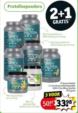 Kruidvat 3 x Kruidvat proteinepoeder 100% PureWhey Vanilla 670 gram aanbieding