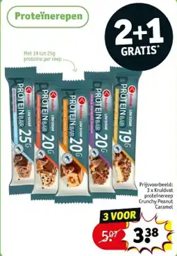 Kruidvat 3 x Kruidvat proteinereep Crunchy Peanut Carame aanbieding