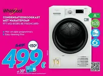 Krëfel Whirlpool condensatiedroogkast met warmtepomp fft m22 8x2bs be freshcare+ aanbieding