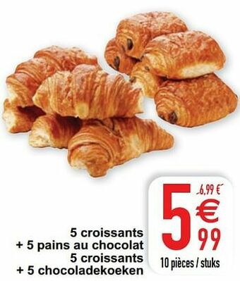 Cora 5 croissants + 5 pains au chocolat 5 croissants + 5 chocoladekoeken aanbieding