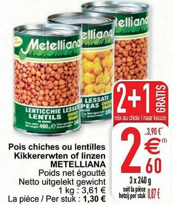 Cora Pois chiches ou lentilles kikkererwten of linzen metelliana aanbieding