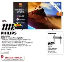 MediaMarkt Philips 650LED760 OLED 4K Smart Ambilight TV aanbieding